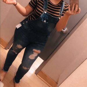 Ripped jeans overalls